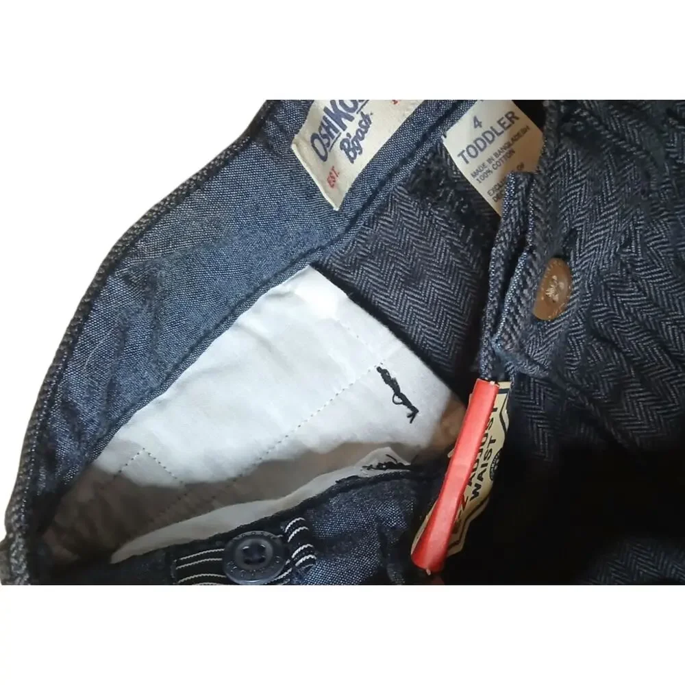 Oshkosh Boys Pants 4T Toddler E-Z Adjust Waist Cargo Dark Blue 100% Cotton NWT‎